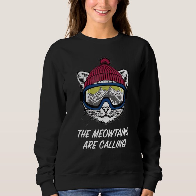 Cool Snowboard Ski Lover Mountain Skier Funny Cat  Sweatshirt (Front)