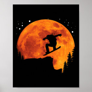 Cool Snowboard Snowboarder Cliff Jump To The Moon  Poster