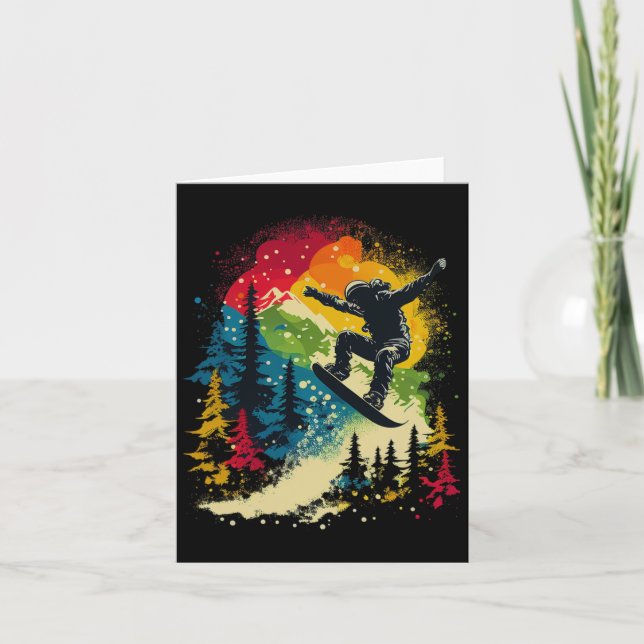 Cool Snowboarder Snowboarding Mountains Trees Men' Card (Front)