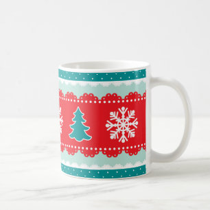 Cool Snowflakes Christmas Trees Red Teal Pattern Coffee Mug