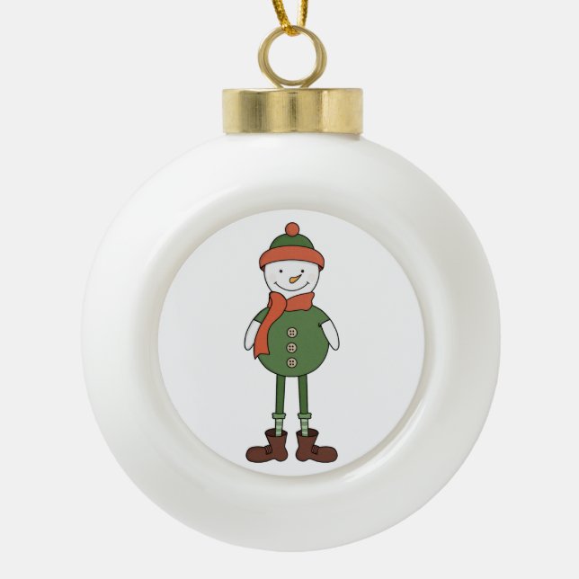 Cool Snowman Ceramic Ball Christmas Ornament (Front)