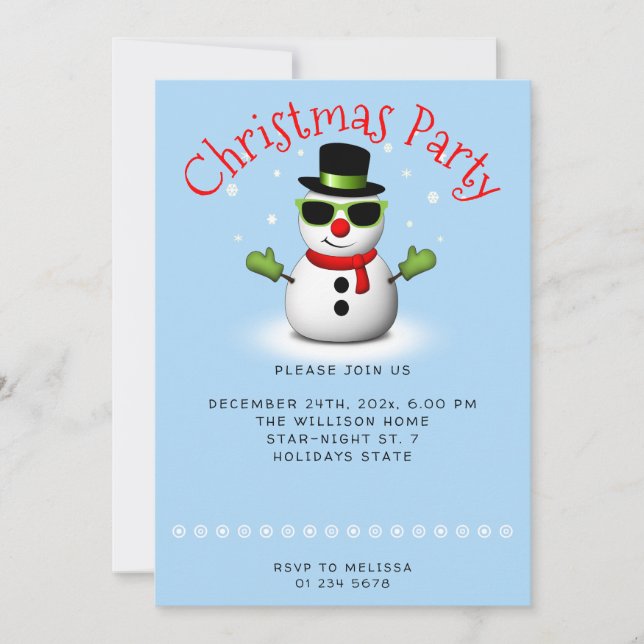 Cool Snowman Christmas Party Custom Invitation (Front)
