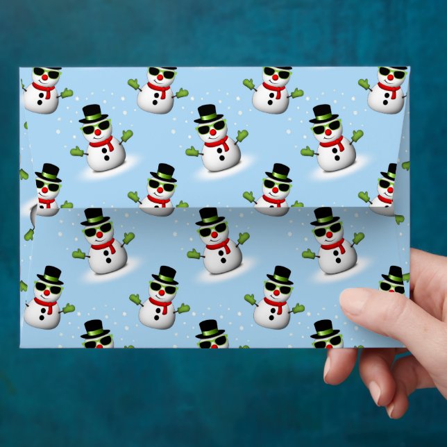 Cool Snowman Christmas Winter blue pattern Envelope (Hand)