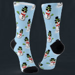 Cool Snowman Christmas Winter blue pattern Socks<br><div class="desc">Cute festive winter birthday celebration blue winter snowman pattern wrapping paper for kids. Illustration of a cool snowman with green sunglasses and gloves,  red scarf,  and black top hat.</div>