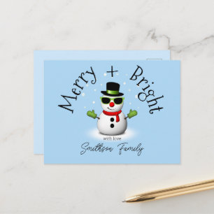 Cool Snowman Merry Bright Christmas Custom Family  Postcard