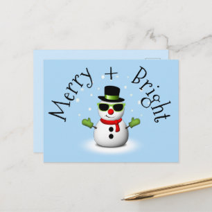 Cool Snowman Merry Bright Christmas Custom Family  Postcard