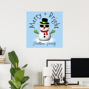 Cool Snowman Merry Bright Christmas Custom Family  Poster
