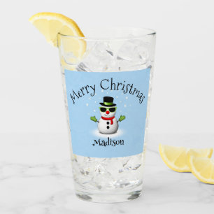 Cool Snowman Merry Christmas Custom Family name Glass