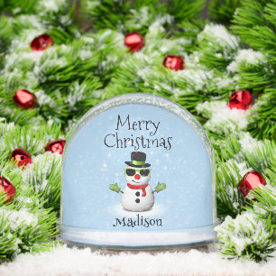 Cool Snowman Merry Christmas Winter Custom name Snowglobe