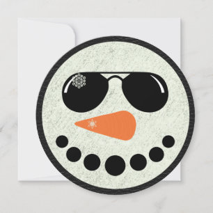 Cool Snowman Round Christmas Flat Card