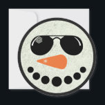 Cool Snowman Round Christmas Flat Card<br><div class="desc">Cool Snowman Round Christmas Flat Card. Snowman Face on a Round Flat Card with Black Leather and Silver Glitter Look. Photo and Text Editable Card.</div>