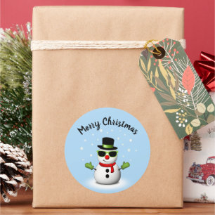 Cool Snowman w Shades and Adorable Smirk Christmas Classic Round Sticker