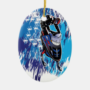 Cool Snowmobiler Ceramic Tree Decoration