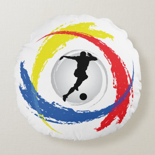 Cool Soccer Tricolor Emblem Round Cushion (Front)
