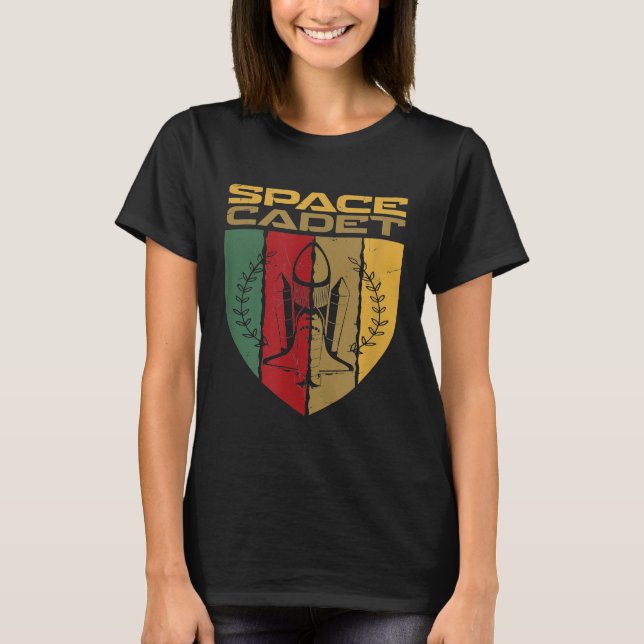Cool Space Cadet Badge Emblems Rocket T-Shirt (Front)