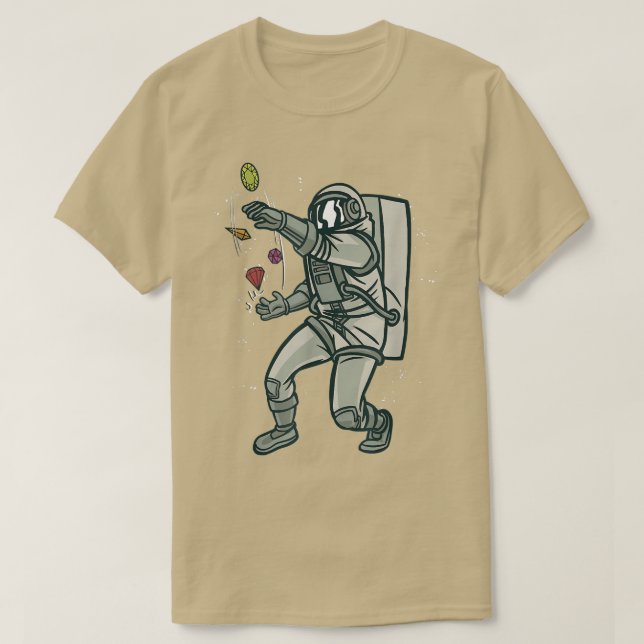 Cool space design with an astronaut juggling gems  T-Shirt (Design Front)