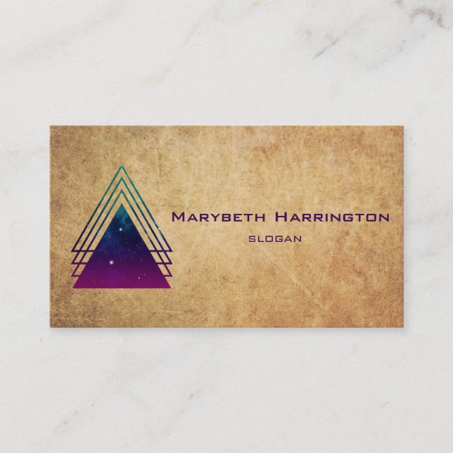 Cool Space Triangles on Grunge Background Business Card (Front)