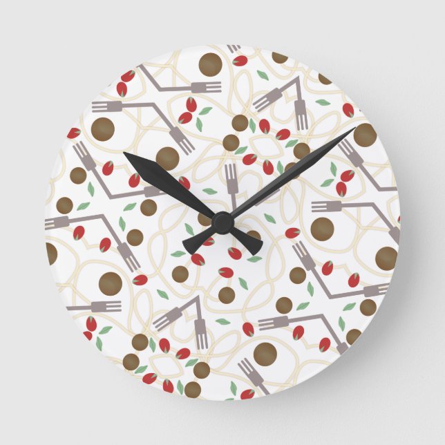 Cool Spagetti and Meatballs Foodie Pattern Round Clock (Front)