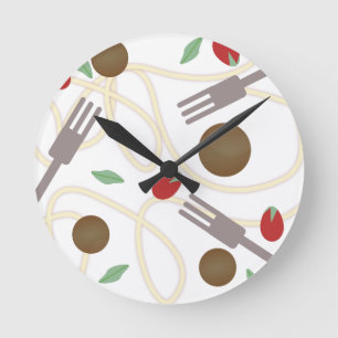 Cool Spagetti and Meatballs Foodie Pattern Round Clock