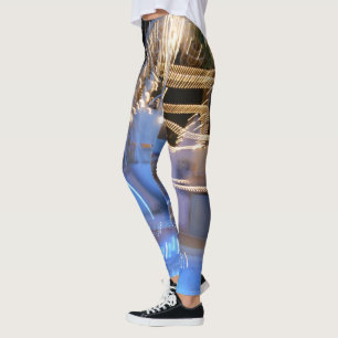 Cool sparkly gold blue light streaks modern bold leggings