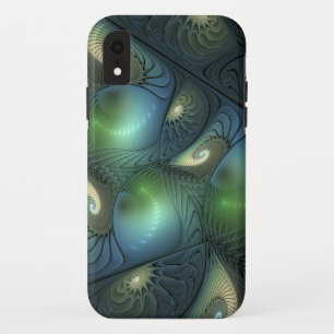Cool Spirals Beige Green Turquoise Fractal Art Case-Mate iPhone Case