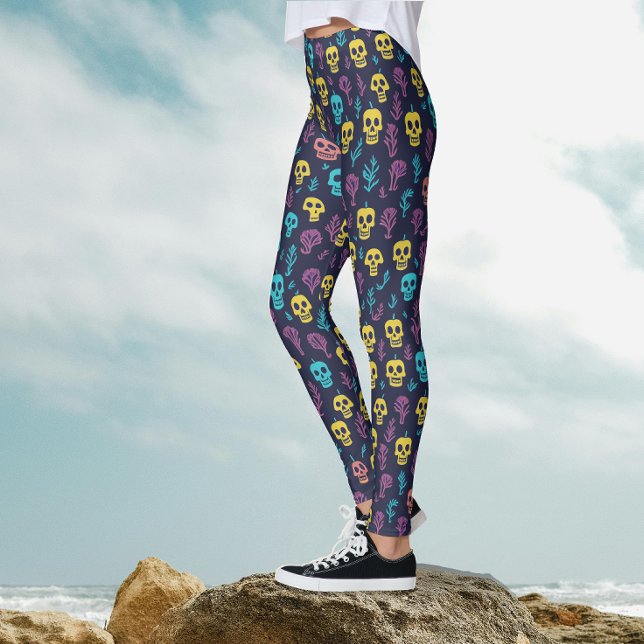 Cool Spooky Halloween Colourful Skull Pattern Part Leggings (Creator Uploaded)