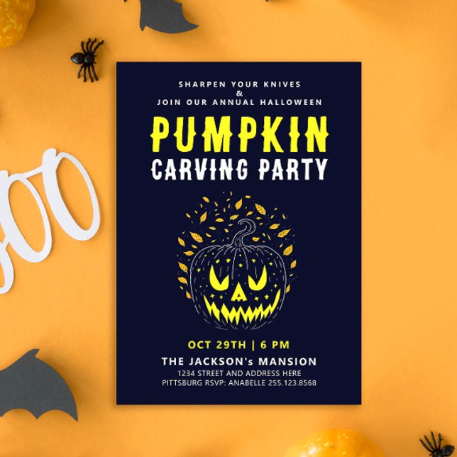 Cool Spooky Halloween Night Pumpkin Carving Party  Invitation (Creator Uploaded)