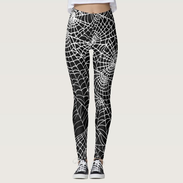 Cool Spooky Spider Webs Pattern Occult Style Leggings (Front)