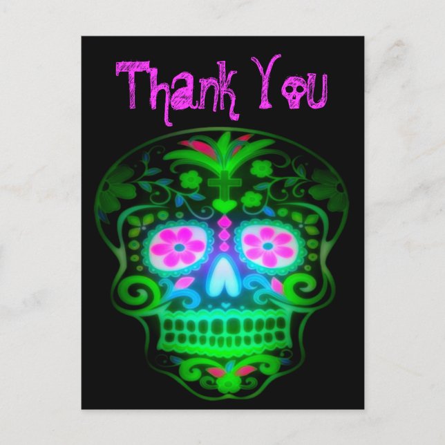Cool Spooky Sugar Skull Vintage Retro Art Postcard (Front)