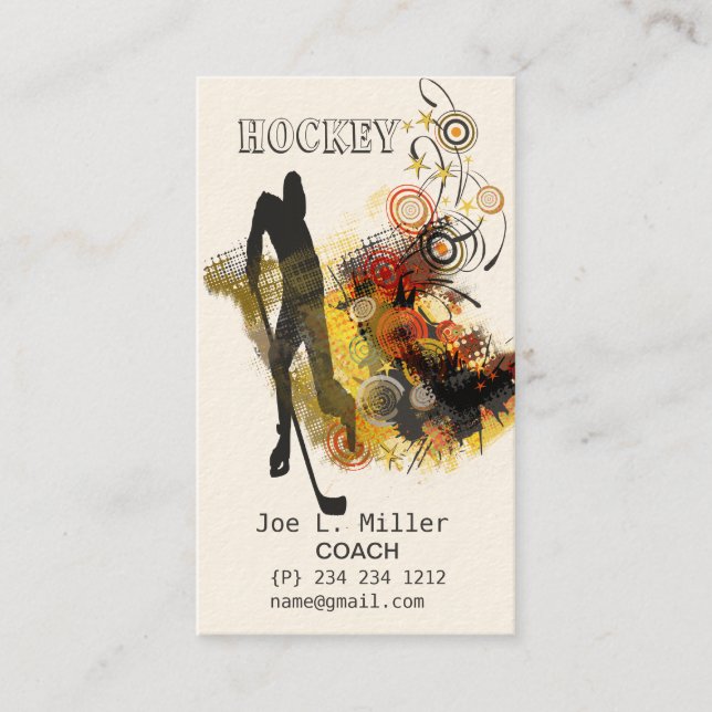 Cool Sport Hockey Player Modern Professional Coach Business Card (Front)