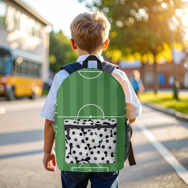 Cool Sports Soccer Field Pattern Printed Backpack (Cool Kids Backpack with soccer balls, and soccer field.)