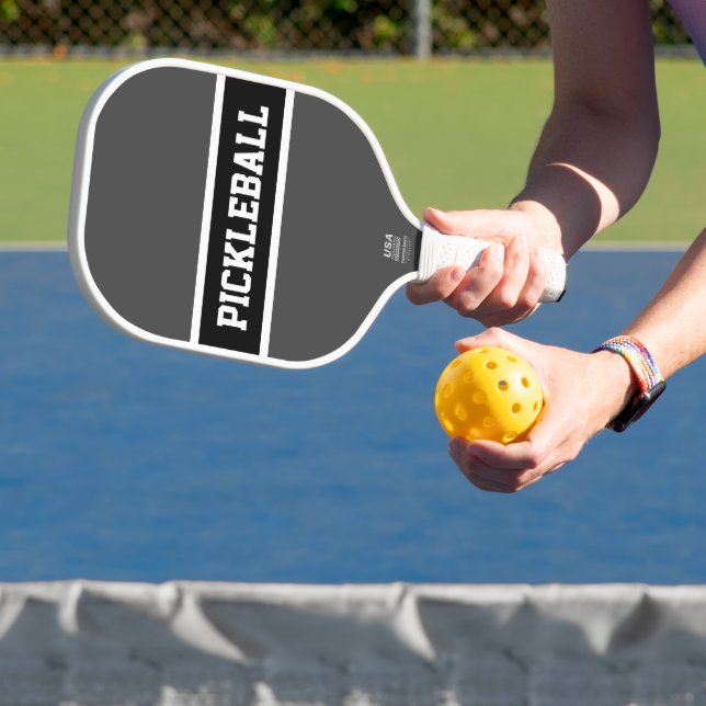 Cool Sporty Grey Black PICKLEBALL Text Stripes  Paddle (Insitu)
