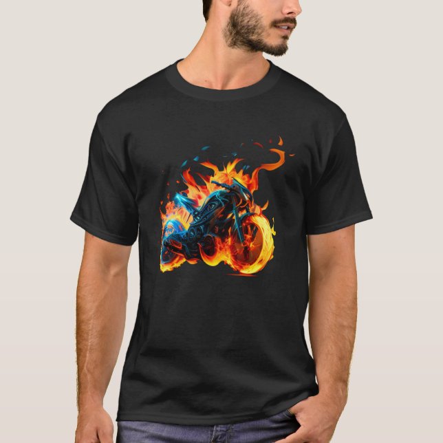 Cool sporty Motorcycle on Fire T-Shirt (Front)