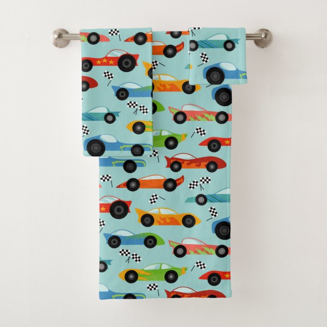 Cool Sporty Race Cars Kids Bath Towel Set (Insitu)