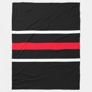 Cool Sporty Red Slim White Racing Stripes On Black Fleece Blanket