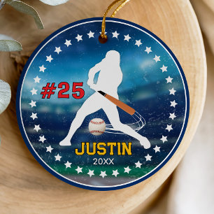 Cool Sporty Youth Baseball Player Keepsake Ceramic Tree Decoration
