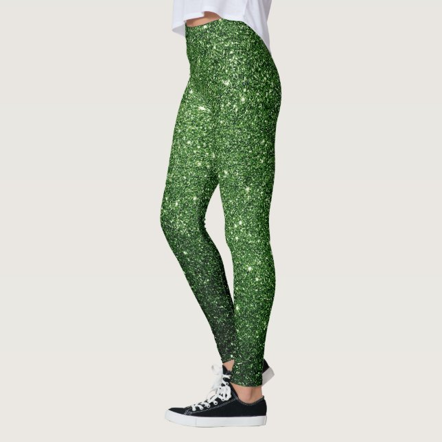 Cool St Patrick's day luck of Irish Green Glitter Leggings (Left)