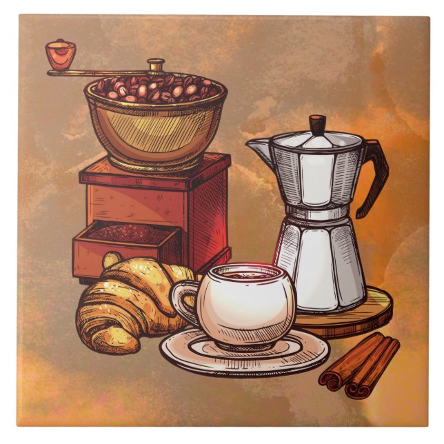 cool stained coffee decor ceramic tile (Front)