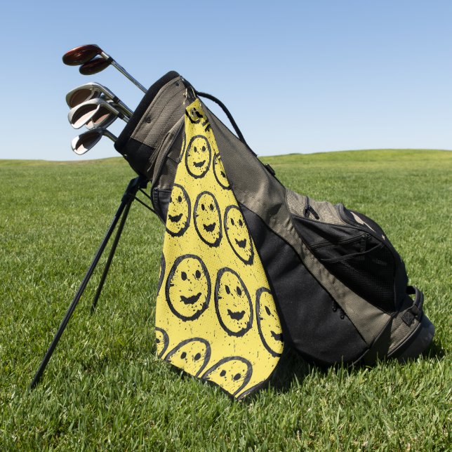 Cool Stained Happy Smiling face pattern yellow Golf Towel (Green)