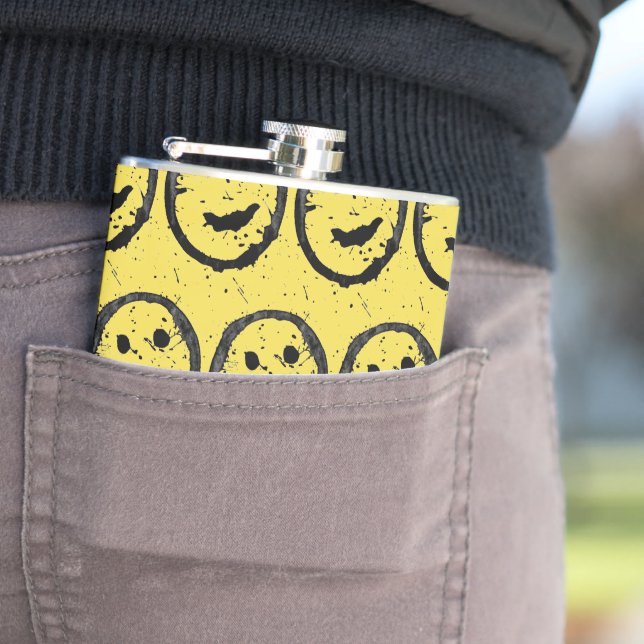 Cool Stained Happy Smiling face pattern yellow Hip Flask (In Situ)