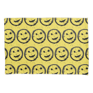 Cool Stained Happy Smiling face pattern yellow Pillowcase
