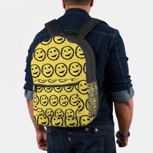 Cool Stained Happy Smiling face pattern yellow Printed Backpack (Insitu (Model))
