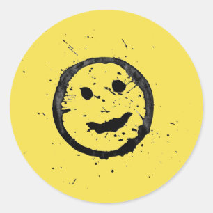 Cool Stained Happy Smiling face yellow Classic Round Sticker
