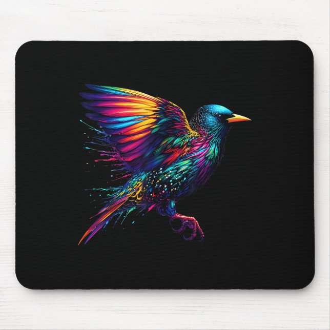 Cool Starling Bird Srit Animal Illustration Tie Dy Mouse Pad (Front)