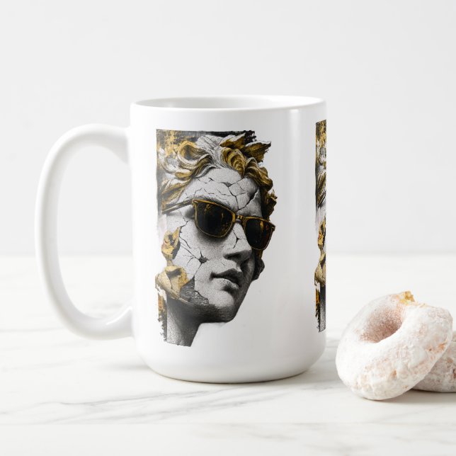 Cool Statue with Sunglasses – Ancient Wisdom Moder Coffee Mug (With Donut)