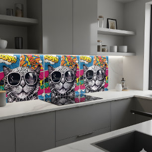 Cool Steampunk Cat with Sunglasses - Retro Comic Tile