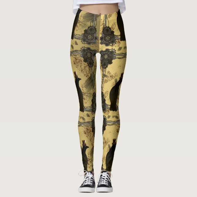 Cool Steampunk Crows and Gears Leggings (Front)