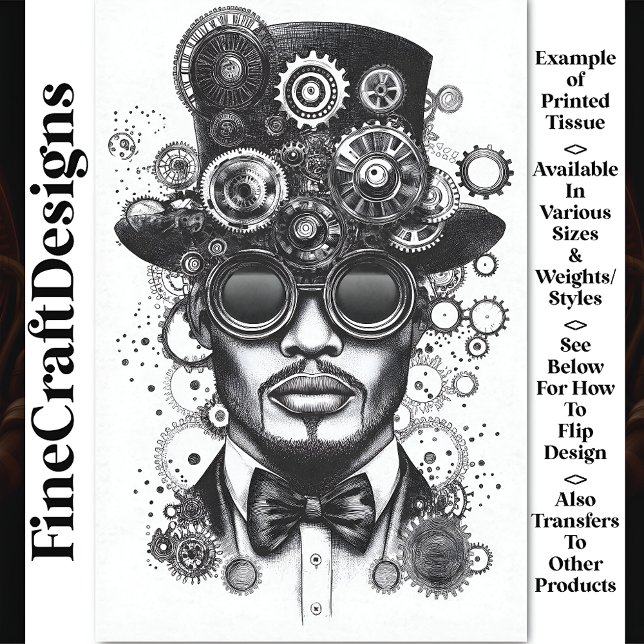 Cool Steampunk Man Black & White AC8 Decoupage Tissue Paper (Creator Uploaded)