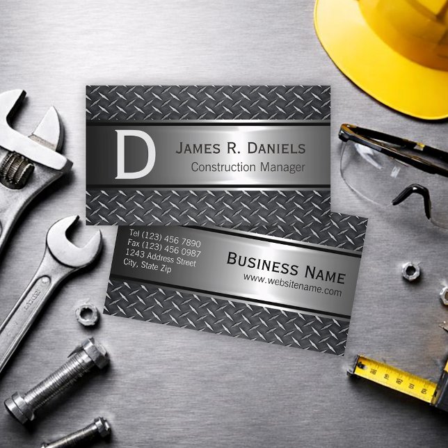 Cool Steel Gray Faux Metal Diamond Plate Pattern Business Card (Creator Uploaded)