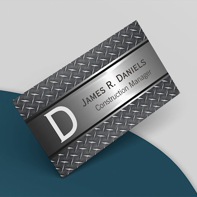 Cool Steel Gray Faux Metal Diamond Plate Pattern Business Card (Creator Uploaded)